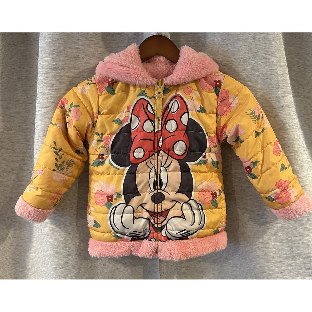 Disney Minnie Mouse Girl's Reversible Hooded‎ Fleece Lined Jacket Size 5